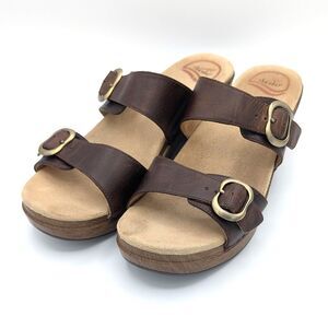 Dansko Sophie Double Buckle Brown Leather Sandals Block Heel Women's Size US 8.5